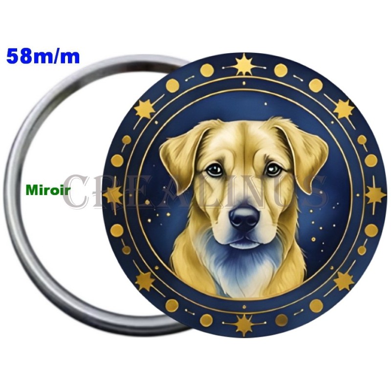 Badge Métal Miroir de 58 m/m avec Motif Zodiaque Chinois. (CHIEN).