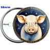 Badge Métal Miroir de 58 m/m avec Motif Zodiaque Chinois. (COCHON).