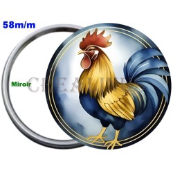 Badge Métal Miroir de 58 m/m avec Motif Zodiaque Chinois. (COQ).