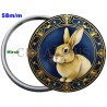Badge Métal Miroir de 58 m/m avec Motif Zodiaque Chinois. (LAPIN).