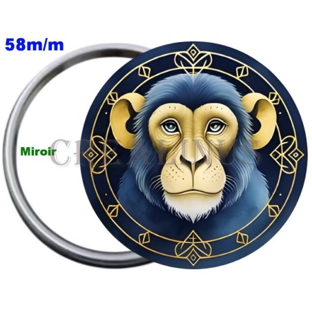 Badge Métal Miroir de 58 m/m avec Motif Zodiaque Chinois. (SINGE).