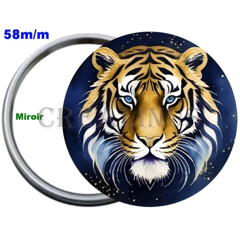 Badge Métal Miroir de 58 m/m avec Motif Zodiaque Chinois. (TIGRE).