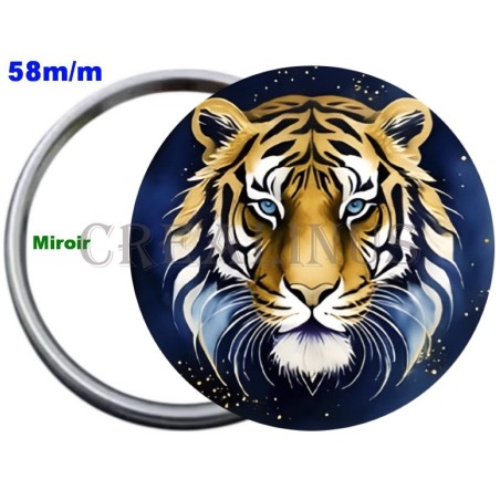 Badge Métal Miroir de 58 m/m avec Motif Zodiaque Chinois. (TIGRE).