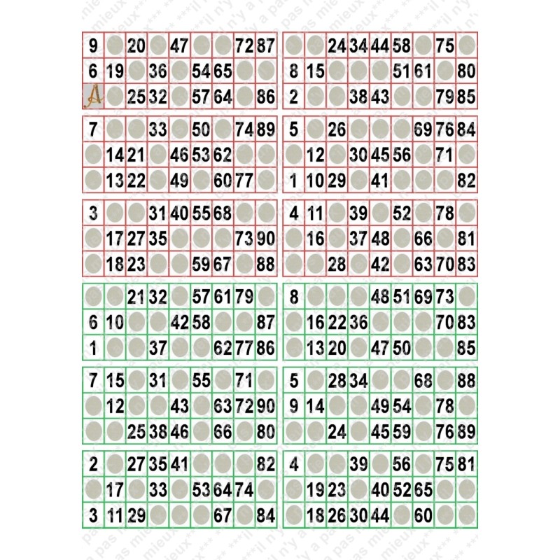 Plaque de 12 cartons de loto plastifié pliable neuf (A3).