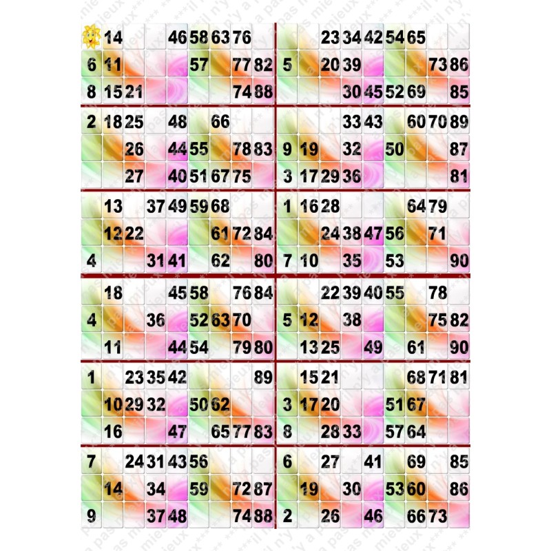 Plaque de 12 cartons de loto plastifié pliable neuf (A3).
