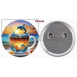 Badge épingle 75 m/m avec Motif.