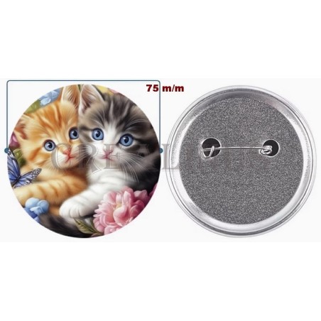 Badge épingle 75 m/m avec Motif.