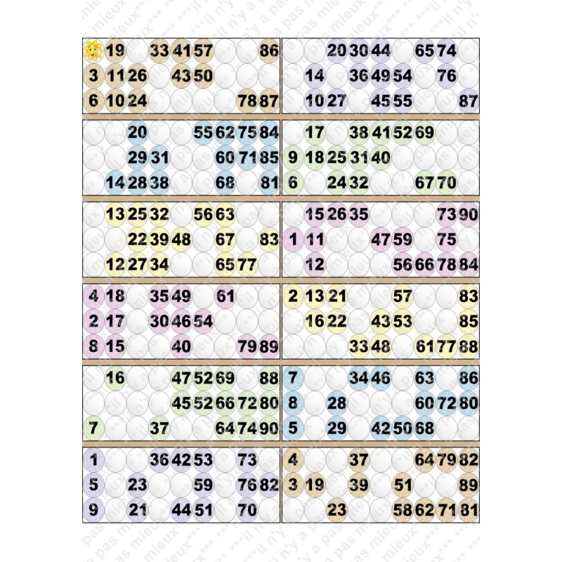 Plaque de 12 cartons de loto plastifié pliable neuf (A3).