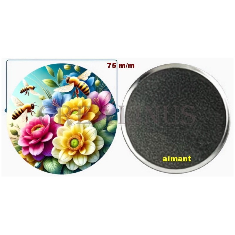 Badge Magnet Aimant 75 m/m avec Motif.