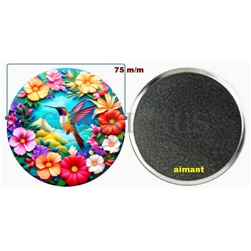 Badge Magnet Aimant 75 m/m avec Motif.