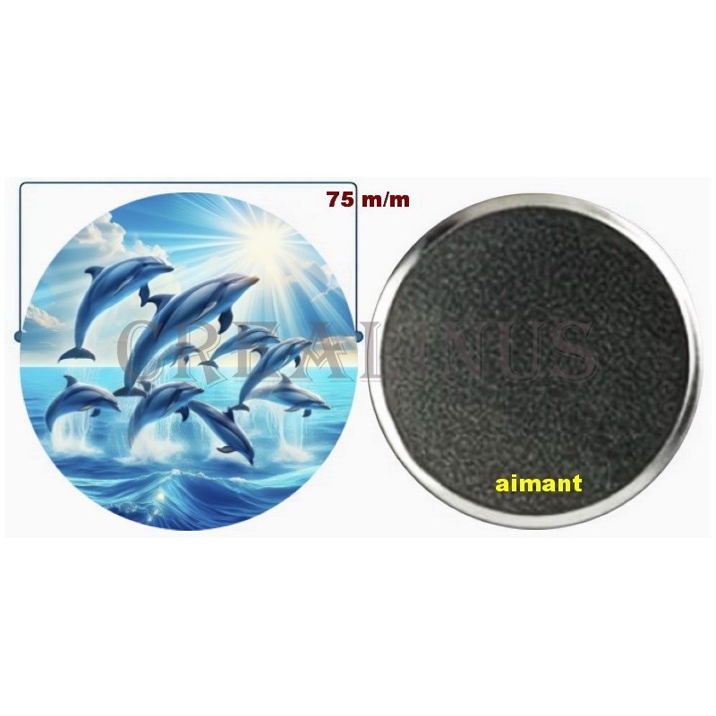 Badge Magnet Aimant 75 m/m avec Motif.