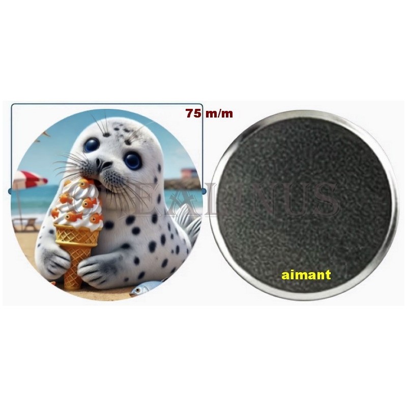 Badge Magnet Aimant 75 m/m avec Motif.