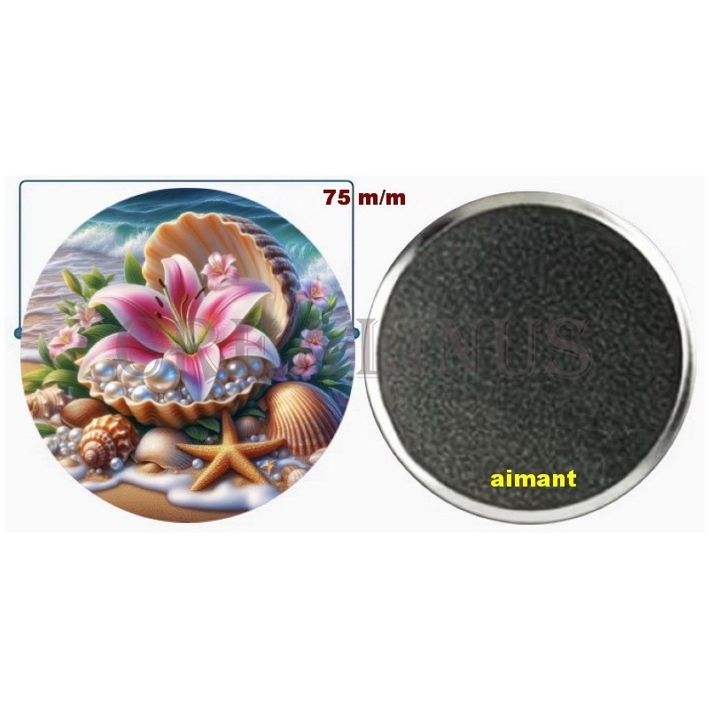 Badge Magnet Aimant 75 m/m avec Motif.