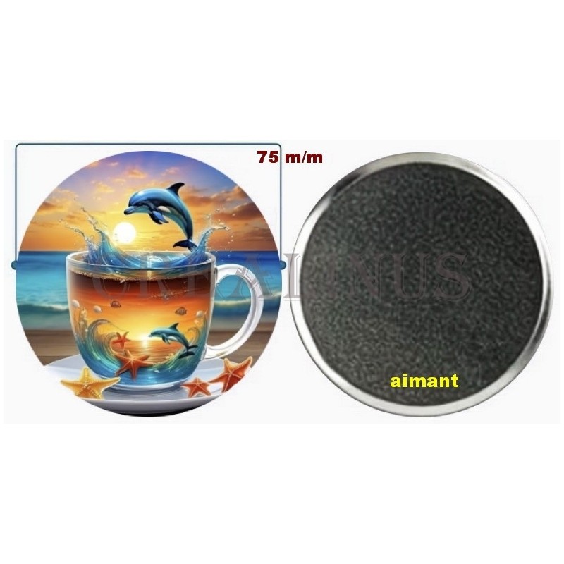 Badge Magnet Aimant 75 m/m avec Motif.