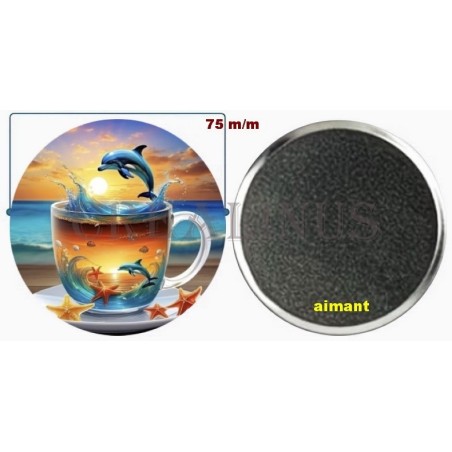 Badge Magnet Aimant 75 m/m avec Motif.