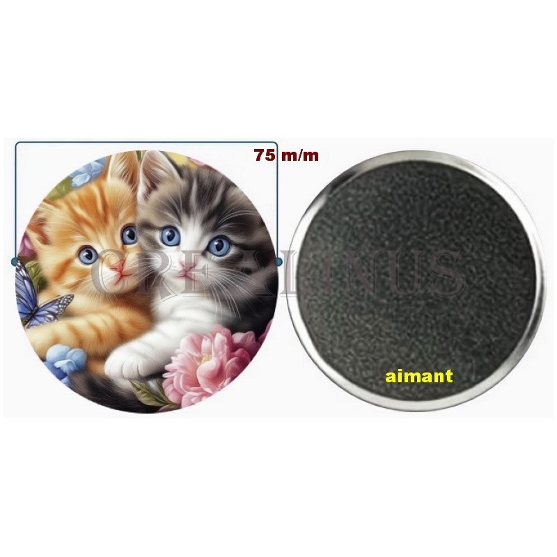 Badge Magnet Aimant 75 m/m avec Motif.