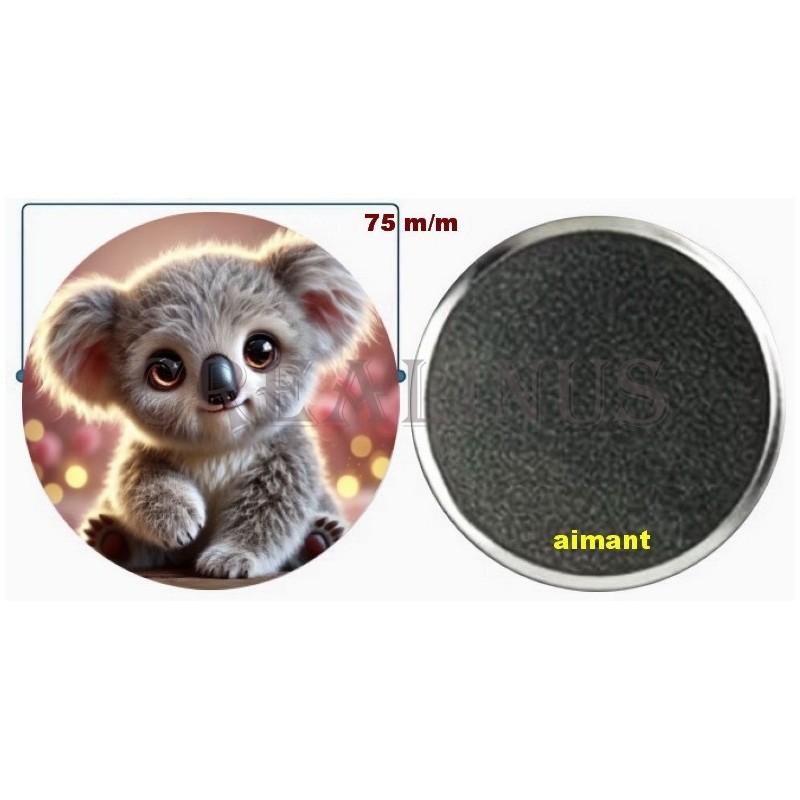 Badge Magnet Aimant 75 m/m avec Motif.
