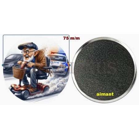 Badge Magnet Aimant 75 m/m avec Motif.