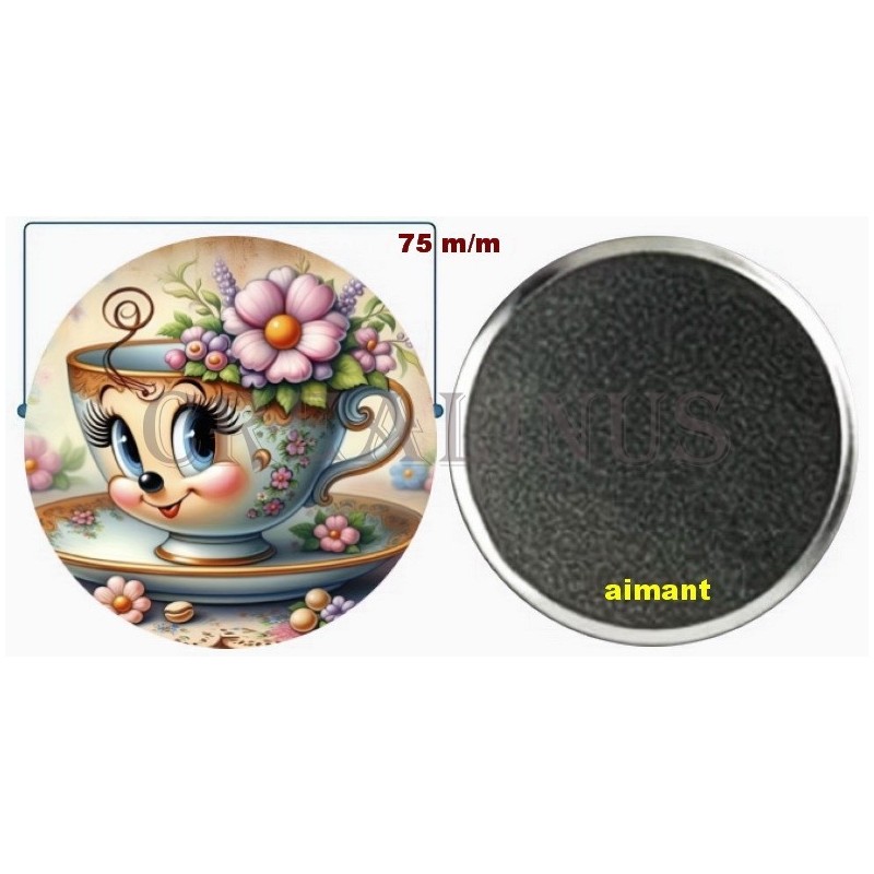 Badge Magnet Aimant 75 m/m avec Motif.