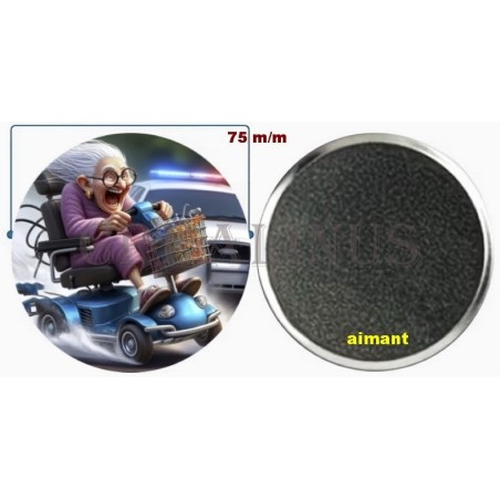 Badge Magnet Aimant 75 m/m avec Motif.