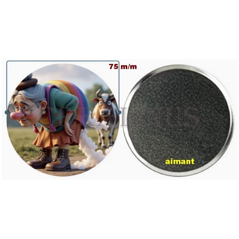Badge Magnet Aimant 75 m/m avec Motif.