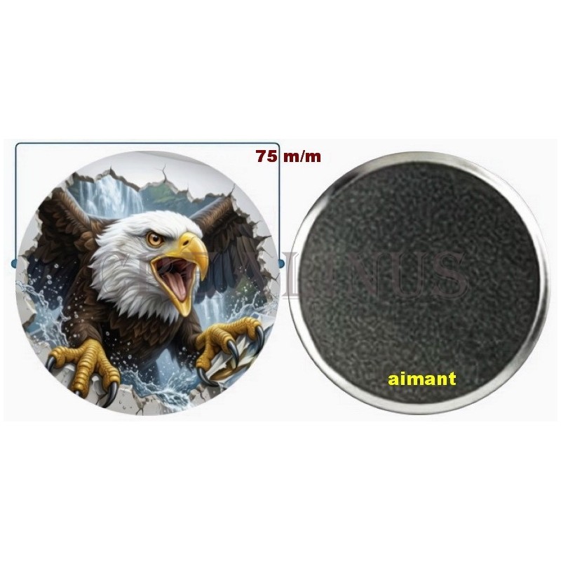 Badge Magnet Aimant 75 m/m avec Motif.