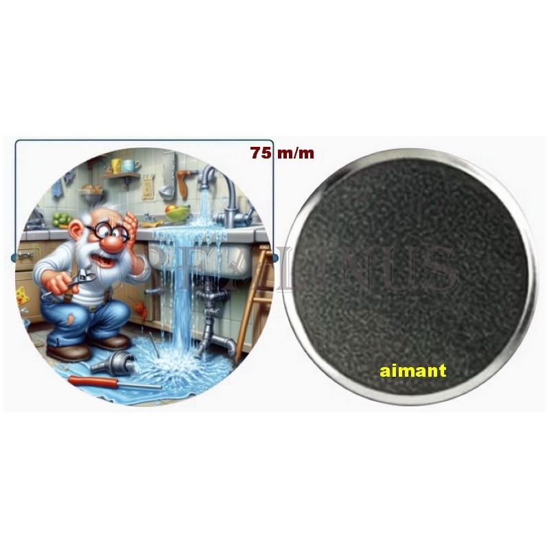 Badge Magnet Aimant 75 m/m avec Motif.
