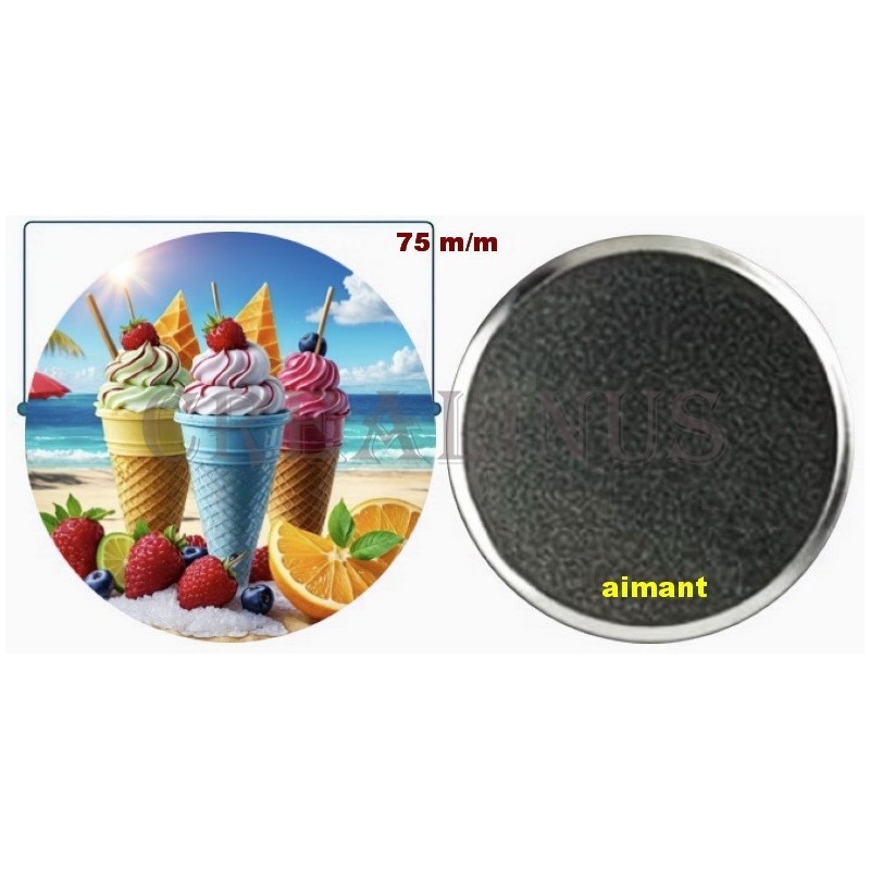 Badge Magnet Aimant 75 m/m avec Motif.