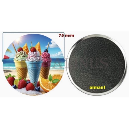 Badge Magnet Aimant 75 m/m avec Motif.