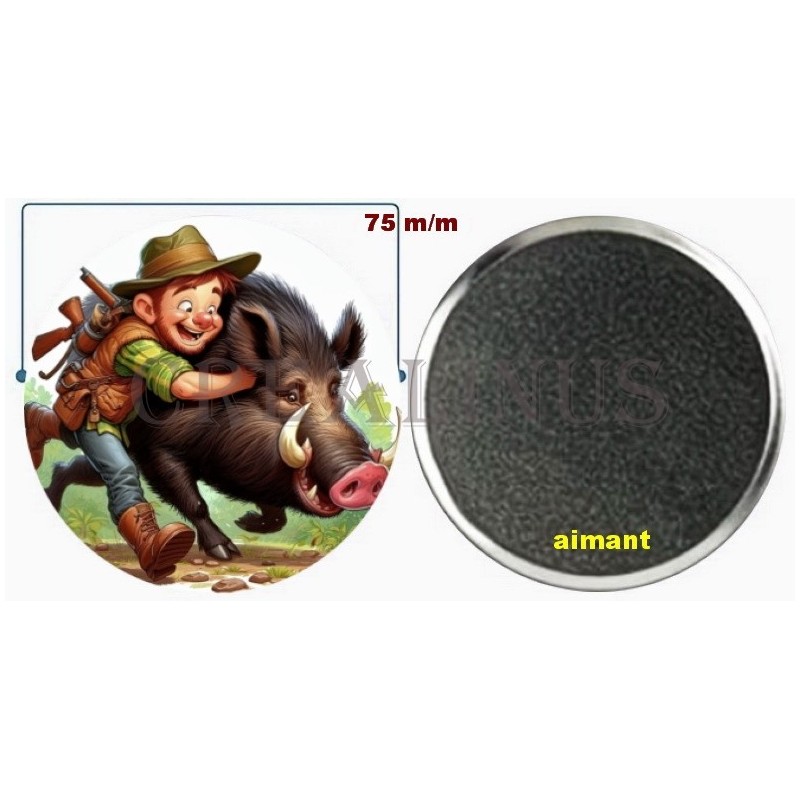 Badge Magnet Aimant 75 m/m avec Motif.