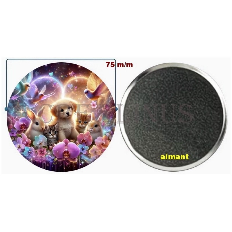 Badge Magnet Aimant 75 m/m avec Motif.