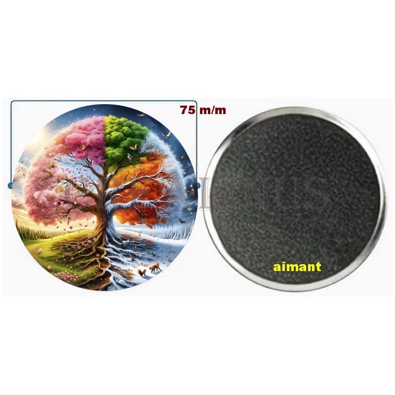 Badge Magnet Aimant 75 m/m avec Motif.