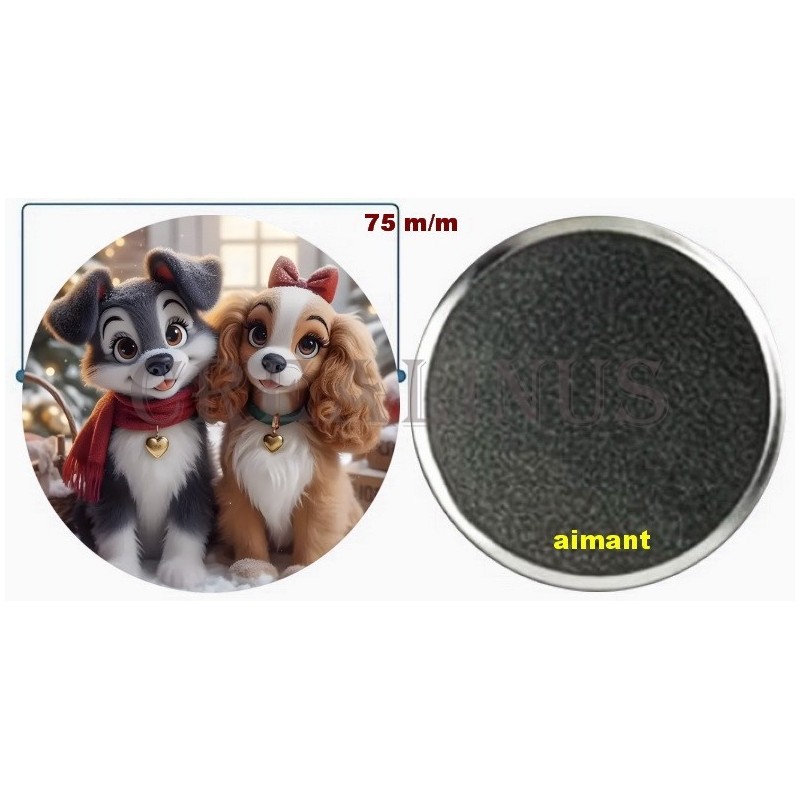Badge Magnet Aimant 75 m/m avec Motif.
