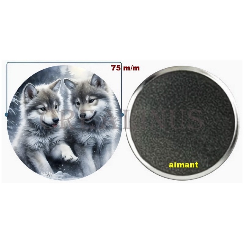 Badge Magnet Aimant 75 m/m avec Motif.