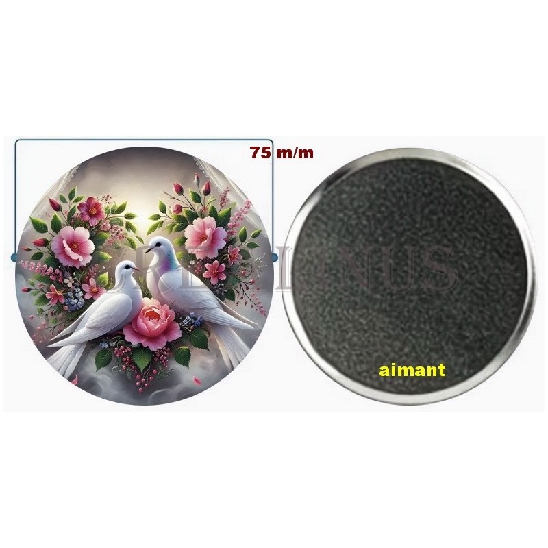 Badge Magnet Aimant 75 m/m avec Motif.