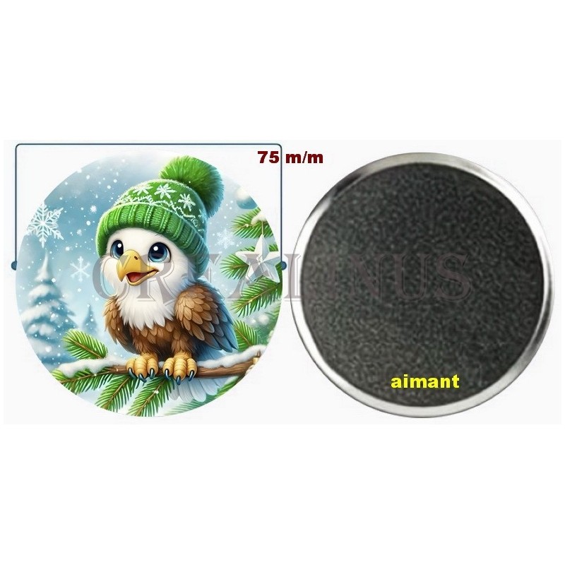 Badge Magnet Aimant 75 m/m avec Motif.