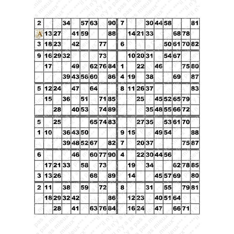 Plaque de 12 cartons de loto plastifié pliable neuf (A3).