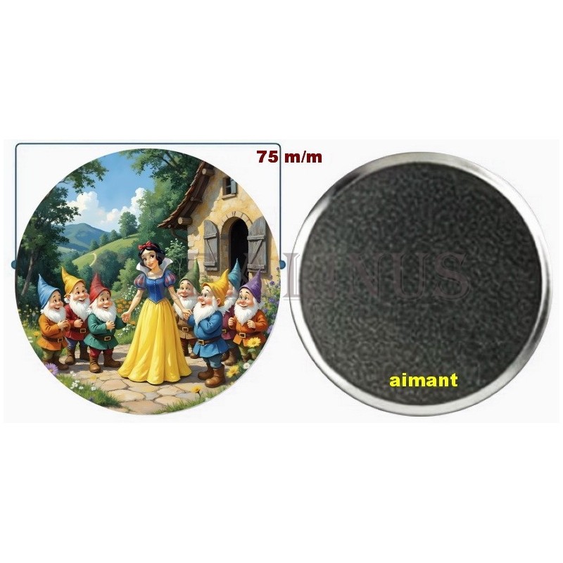 Badge Magnet Aimant 75 m/m avec Motif.