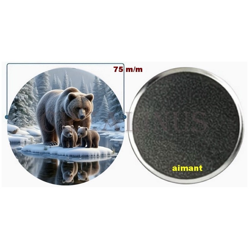 Badge Magnet Aimant 75 m/m avec Motif.