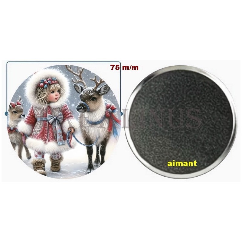 Badge Magnet Aimant 75 m/m avec Motif.