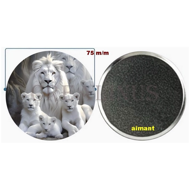 Badge Magnet Aimant 75 m/m avec Motif.