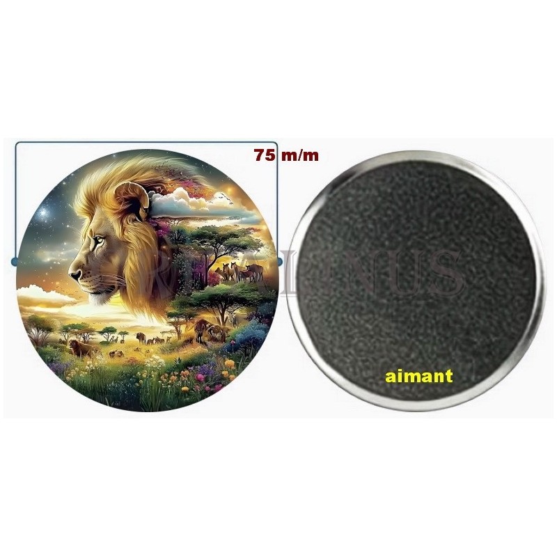 Badge Magnet Aimant 75 m/m avec Motif.