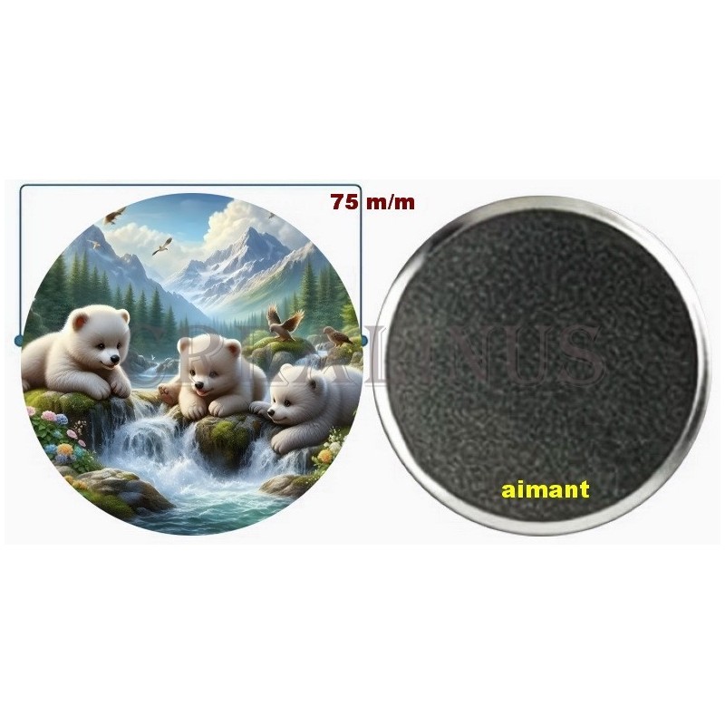 Badge Magnet Aimant 75 m/m avec Motif.