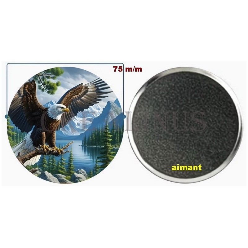 Badge Magnet Aimant 75 m/m avec Motif.