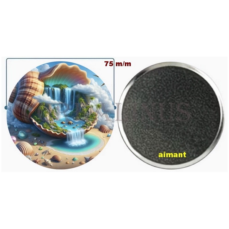 Badge Magnet Aimant 75 m/m avec Motif.