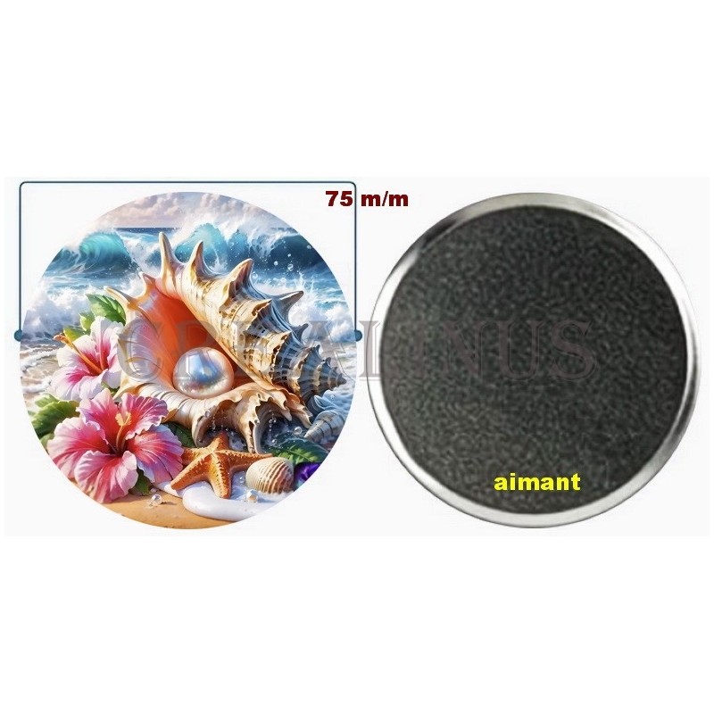 Badge Magnet Aimant 75 m/m avec Motif.