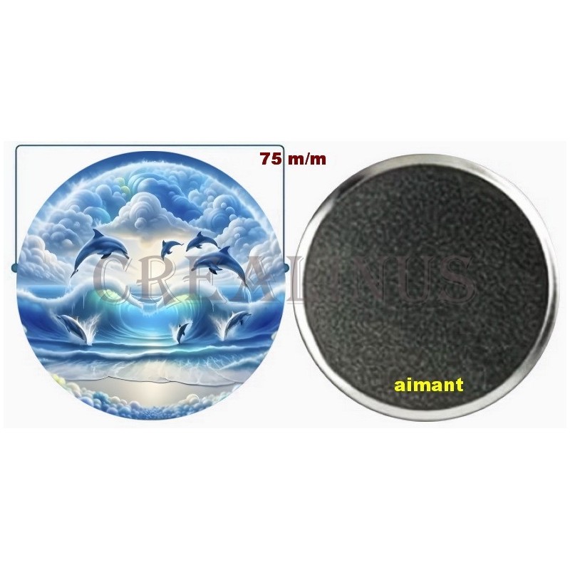 Badge Magnet Aimant 75 m/m avec Motif.