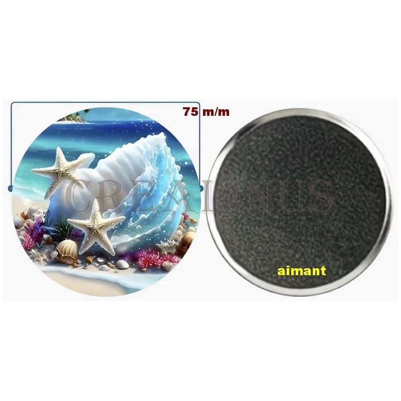 Badge Magnet Aimant 75 m/m avec Motif.