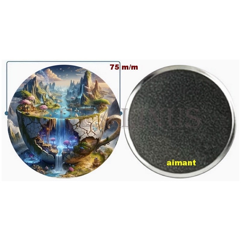 Badge Magnet Aimant 75 m/m avec Motif.