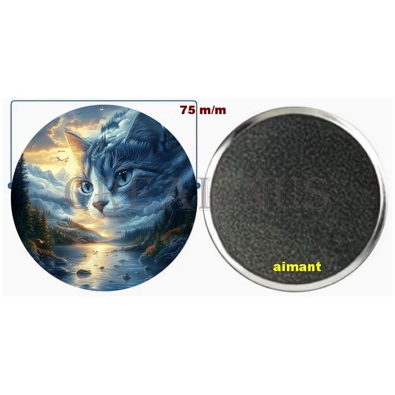Badge Magnet Aimant 75 m/m avec Motif.